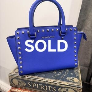Michael Kors Blue Studded Saffiano Leather Satchel